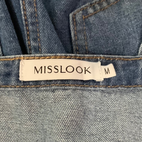 Miss Look Painted Flowers Denim Boho Overalls Size Medium - Picture 12 of 14